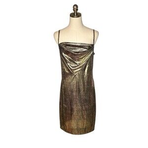 Gold Animal Print Slip Dress Slinky Gold Black Spaghetti Strap Evening M